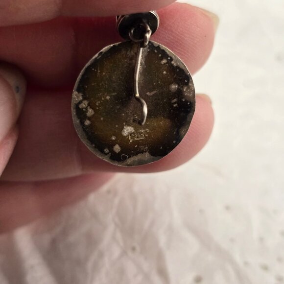 Vintage Sterling Silver 925 Round Pendant Amethyst Gemstone & Dangling Charm - Picture 7 of 9